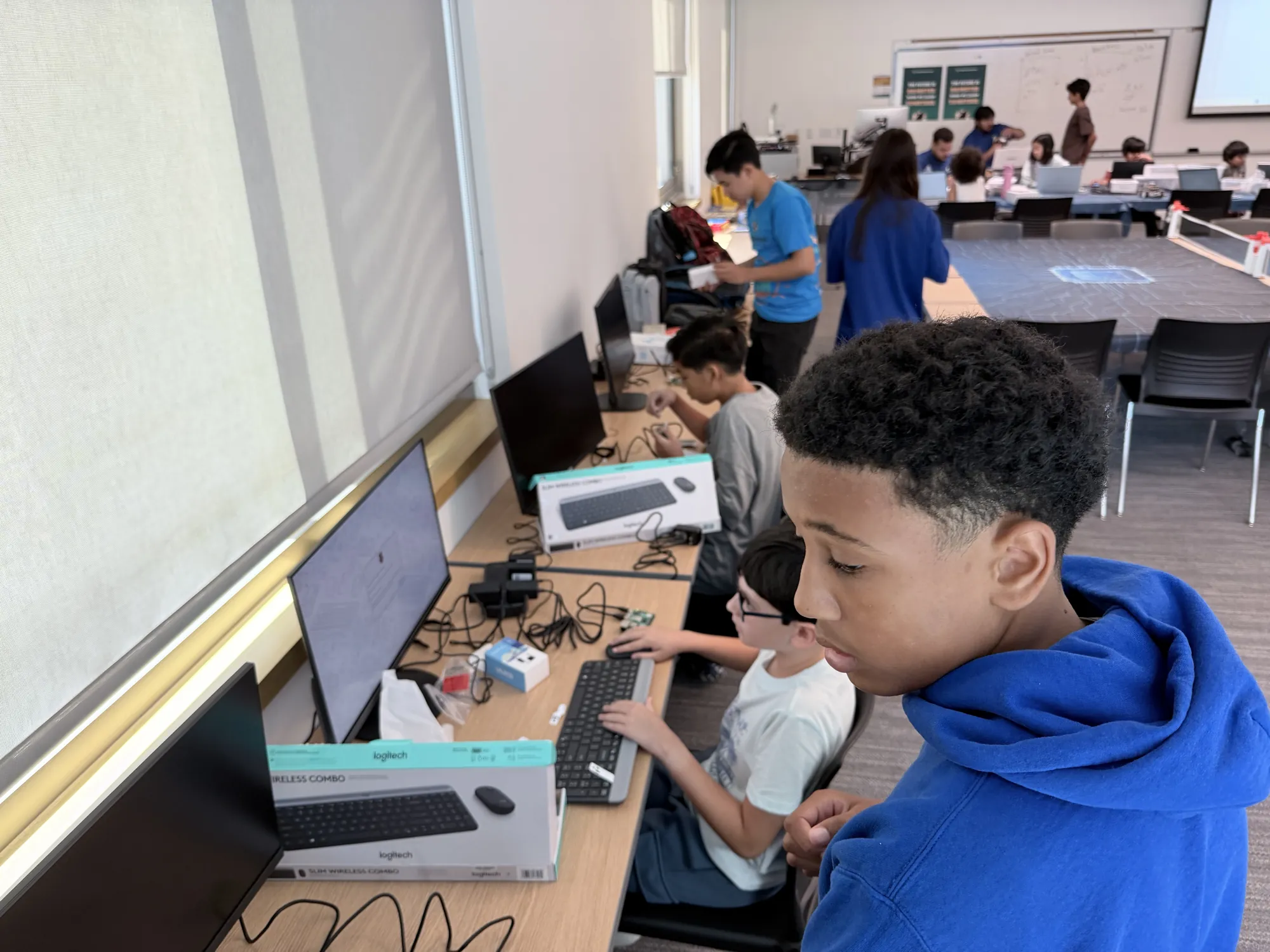 A student coding in the computer lab